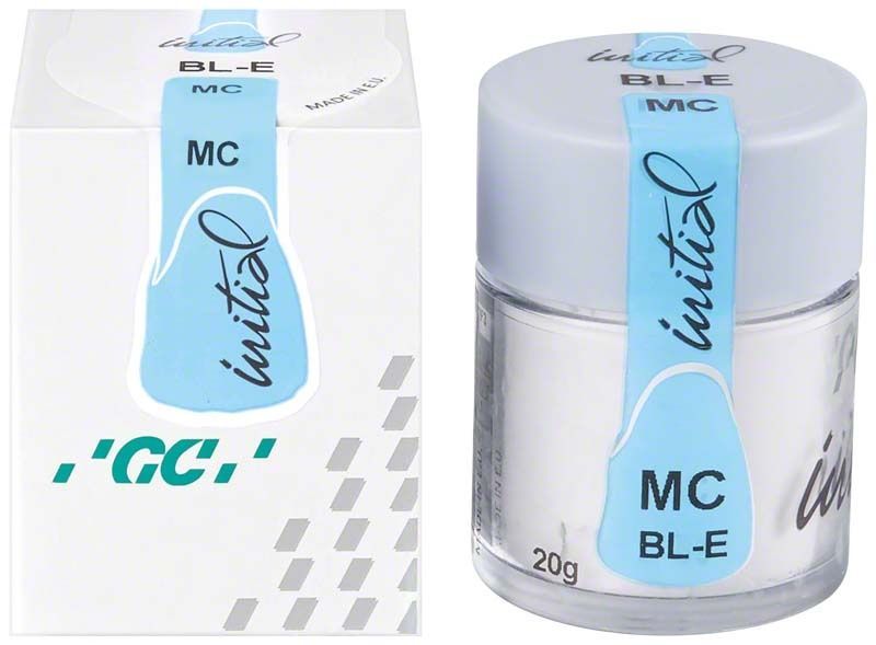 GC Initial MC Bleach Enamel 20g Glas und Verpackung mit blauem Etikett.
