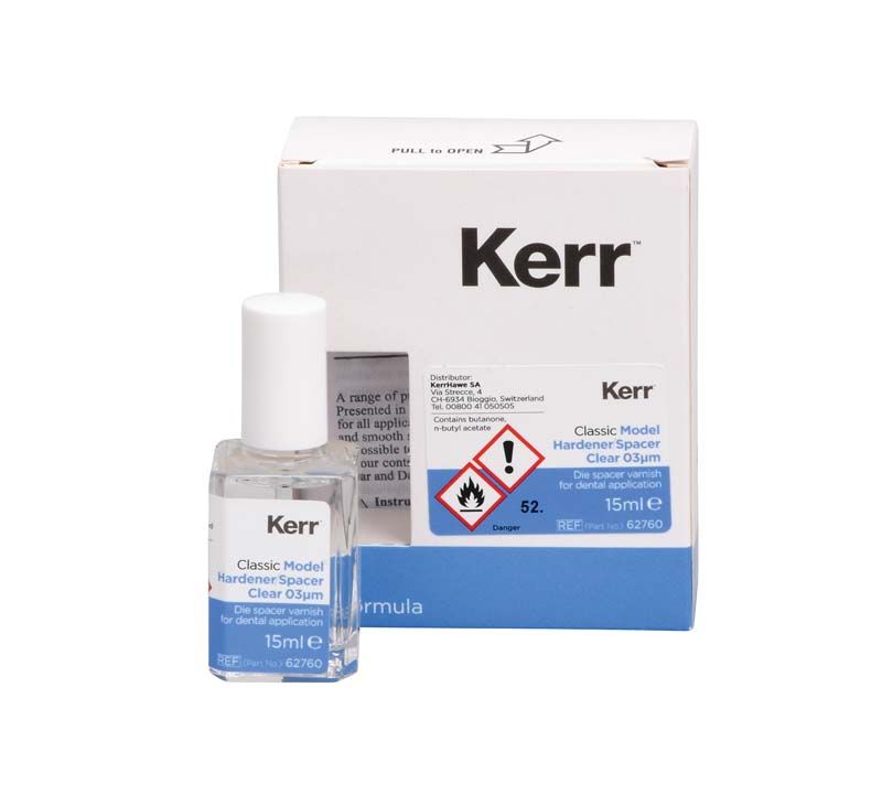 KerrLab Spacer Versiegler Härter, 15ml Flasche mit Verpackung.