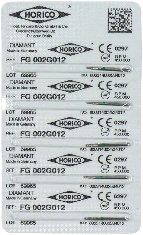 Blisterpackung mit Diamantbohrer FG 002G 012 von Horico.