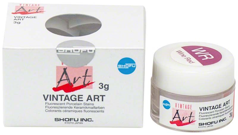 Vintage Art Farbstoffe WR (Wine-Red) im Glasbehälter mit Verpackung.