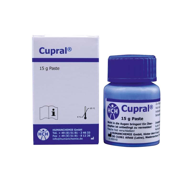 Cupral 15g Paste von Humanchemie in blauer Verpackung.