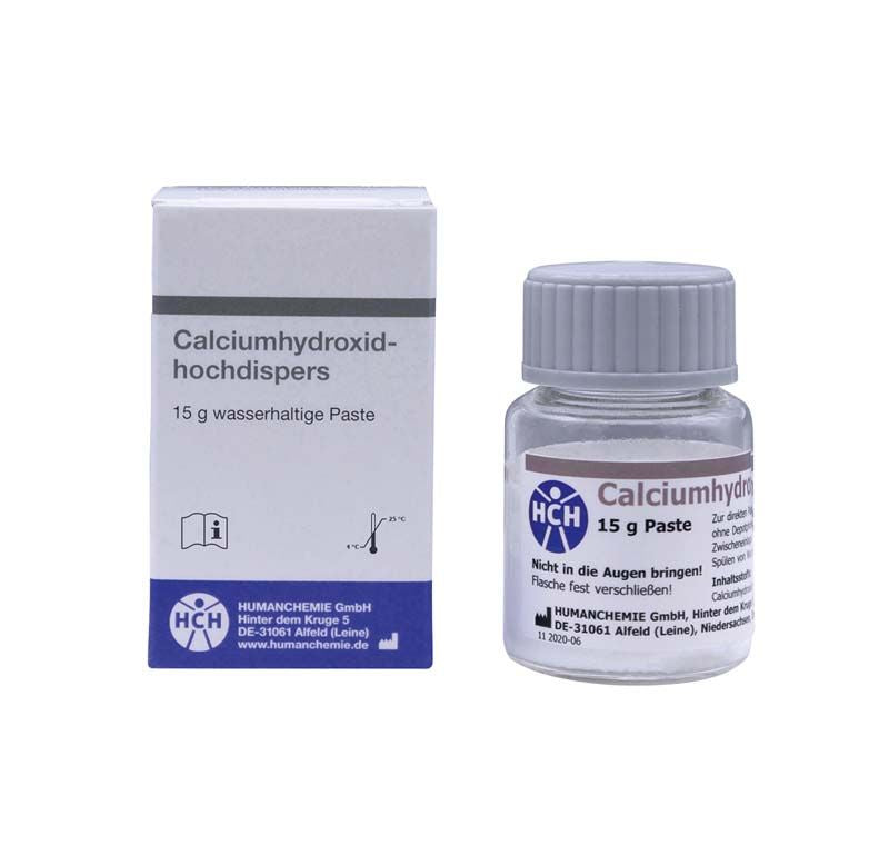 Calciumhydroxid-hochdispers Paste 15g Dose und Verpackung.
