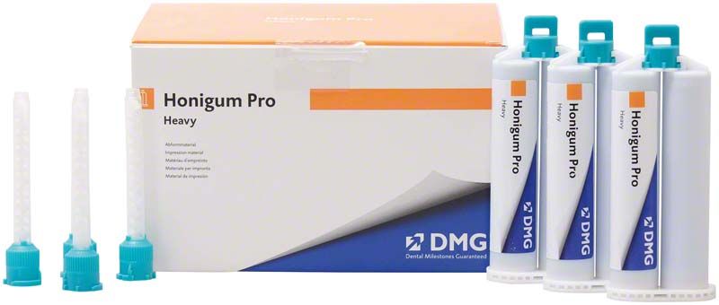 Honigum Pro-Heavy Kartuschen 8 x 50ml mit Verpackung und Zubehör.