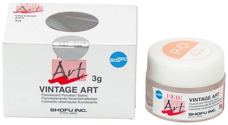 Vintage Art Color Stains P-O Verpackung und Dose in Weiß mit orange-pinkem Aufdruck.