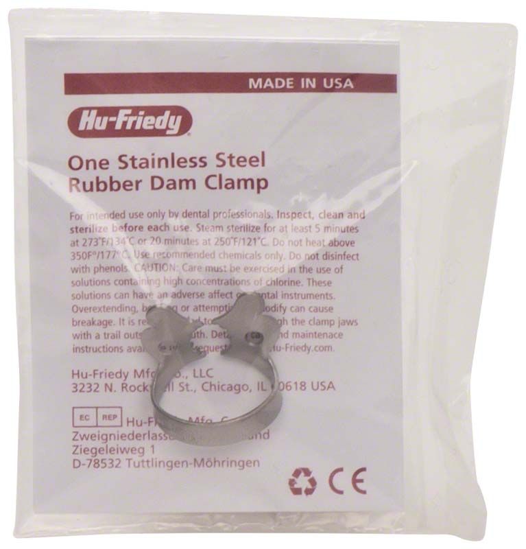 Kofferdam-Klammer aus Edelstahl in Originalverpackung.