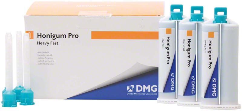 Honigum Pro-Heavy Fast Kartuschen und Verpackung mit DMG-Logo.