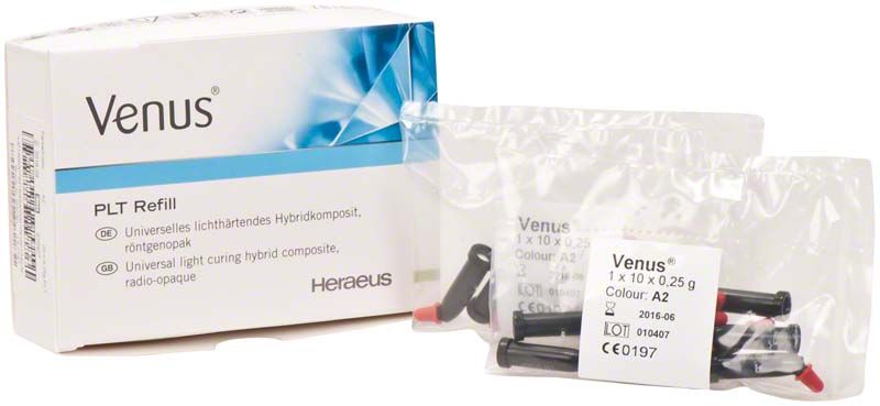 Venus PLT A2 Composite-Nachfüllpackung mit Spritzenansicht.