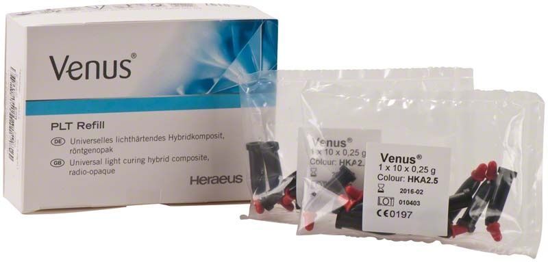 Verpackung des Venus PLT HKA2,5 Hybridkomposits mit Einzelbeuteln.