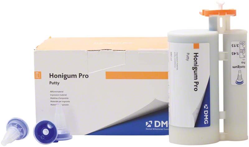 Honigum Pro-Putty Kartusche 380ml mit Verpackung und Zubehör.