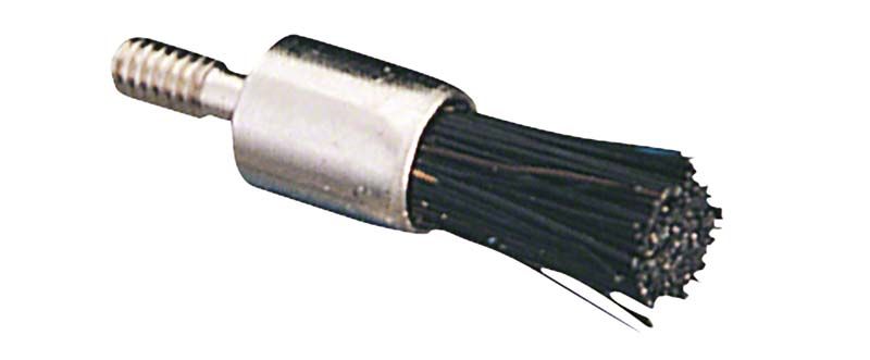 Mini Polierbürste flach mit schwarzem Bürstenkopf und Metallhalterung.