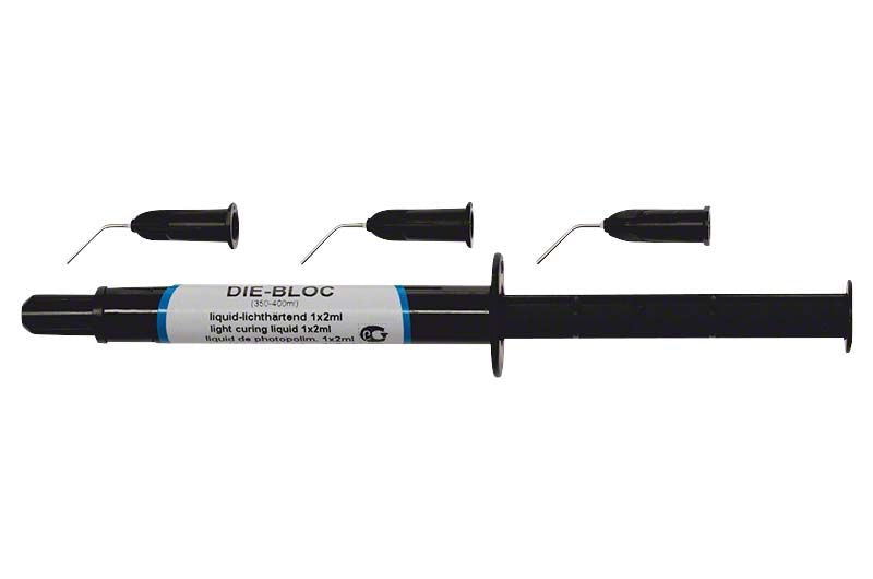 Die Bloc Liquid 2ml Spritze mit Aufsatz und Ersatzspitzen.