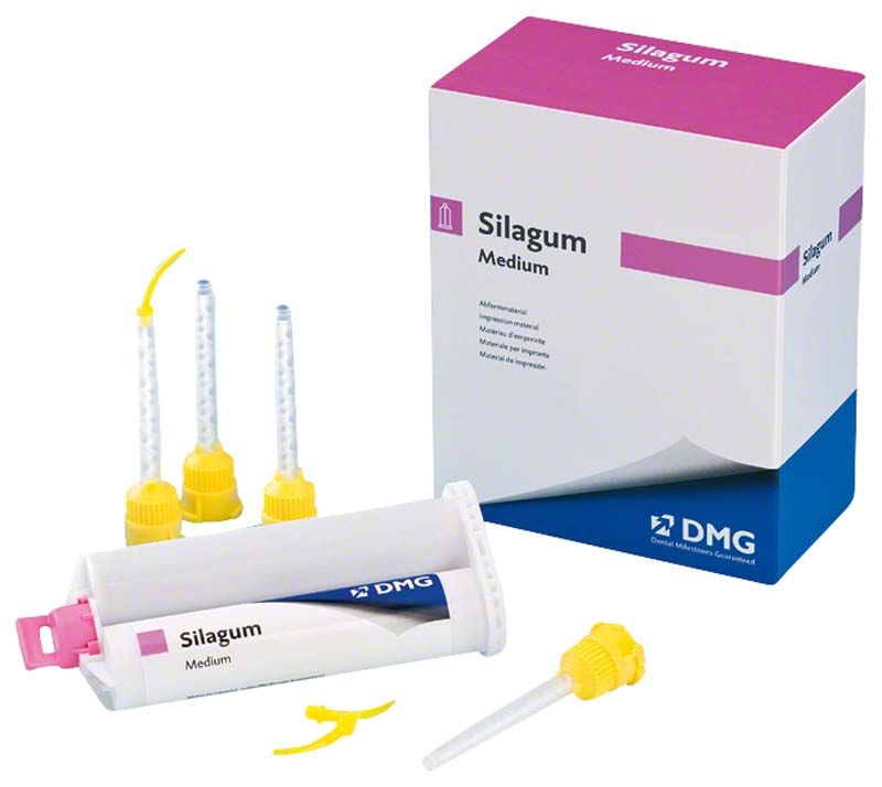Silagum Automix medium 2 x 50ml mit Zubehör und Verpackung.