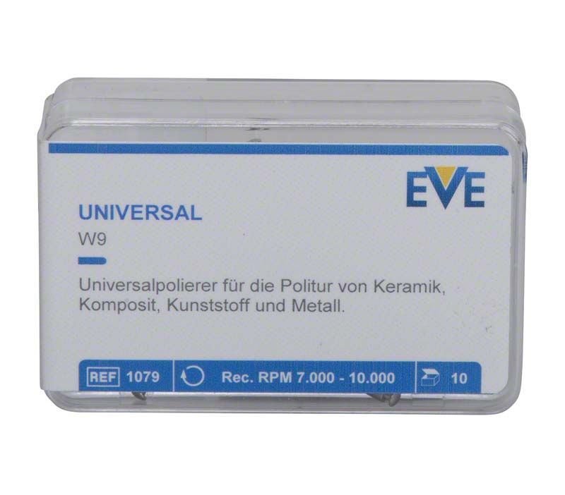 Universalpolierer EVE UNIVERSAL W9 in Verpackung für Zahnarztinstrumente.