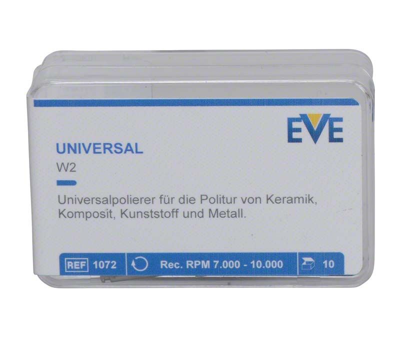 Universalpolierer EVE UNIVERSAL weiß für Keramik, Komposit und Metall in Verpackung.