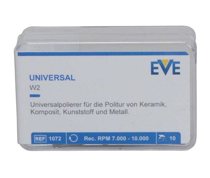 Universalpolierer EVE UNIVERSAL weiß für Keramik, Komposit und Metall in Verpackung.