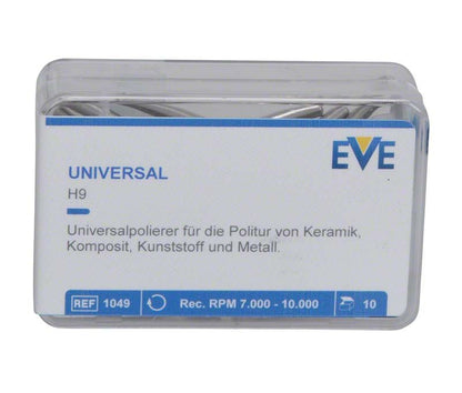 Universeller Dentalpolierer EVE H9 in transparentem Kunststoffetui.