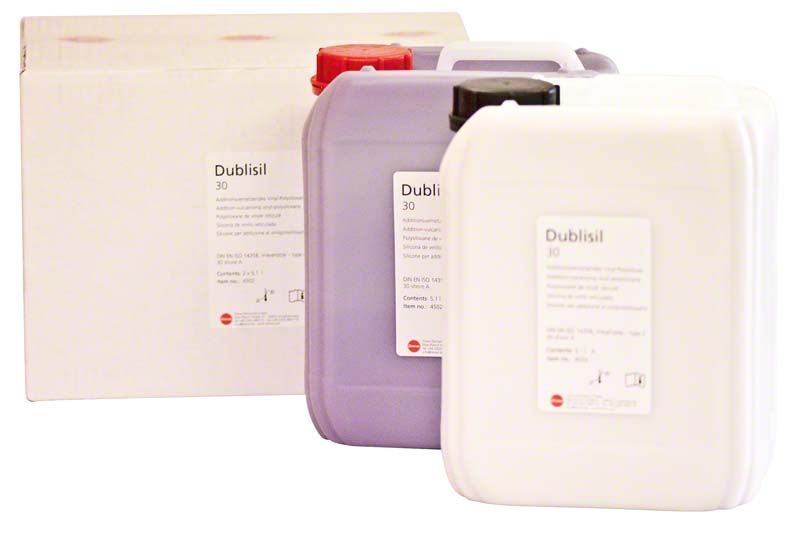 Dublisil® 30 Silikonkanister und Verpackung für zahntechnische Anwendungen.