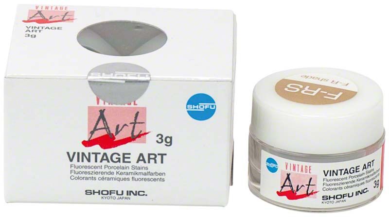 Produktverpackung von VINTAGE Art Color Stains F-RS mit Glasbehälter.