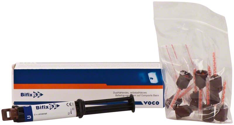 Bifix® SE QuickMix Spritze und Verpackung mit Applikatoren.