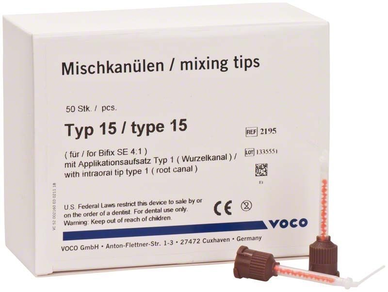 Mischkanülen Typ 15 für dentale Anwendungen mit Verpackung.