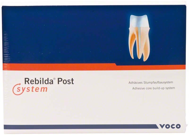 Verpackung des Rebilda Post Systems mit Zahnabbildung.