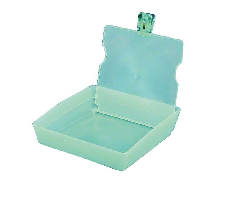 Arbeitsschale eisgrün aus schlagfestem ABS-Material mit Schwenkklappe.