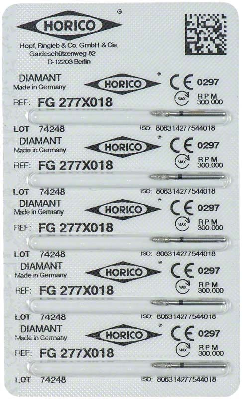 Blisterpackung mit Diamant FG 277X 018 Dentalinstrumenten.