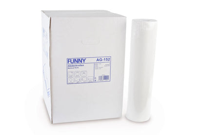 Ärzterolle neben weißer Verpackung mit blauem Etikett und Produktinformationen.