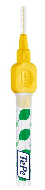 Orange Interdentalbürste mit ergonomischem Griff und Kunststoffummantelung.