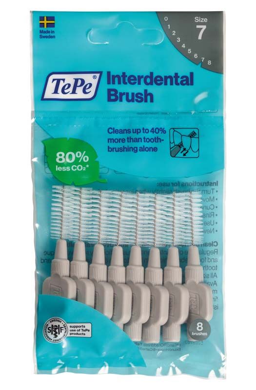 Interdentalbürsten Original, mehrfarbig, in Verpackung mit acht Bürsten und Größe 7.