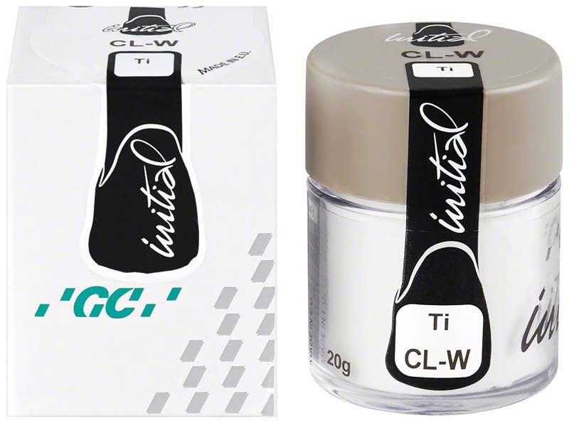GC Initial Ti Clear Window CL-W Zahntechnisches Material in Glasbehälter und Verpackung.