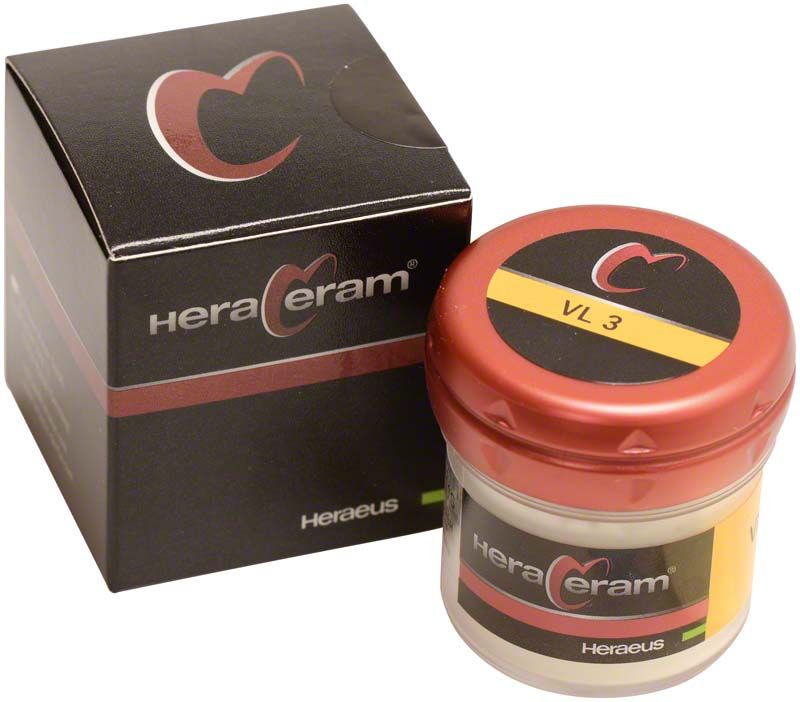 HeraCeram® Value VL3 Keramikpulver mit Verpackung und rotem Deckel.