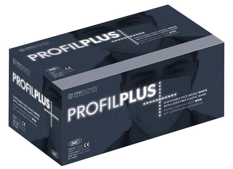 PROFIL PLUS OP-Mundschutz-Verpackung mit Maskenabbildung und Produktinformationen.