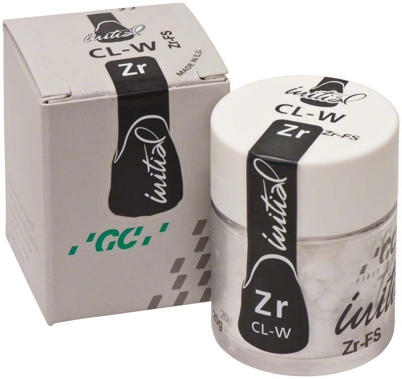 GC Initial Zr-FS Keramikpulver im Glas mit Verpackung.