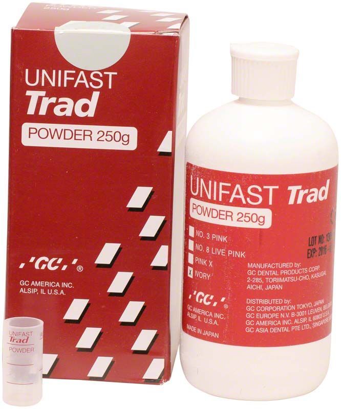 GC Unifast TRAD Pulver elfenbein, 250g Flasche mit Verpackung.