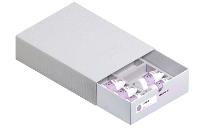 VITAVM®CC PROFESSIONAL KIT mit geöffnetem Fach und Farbflaschen.