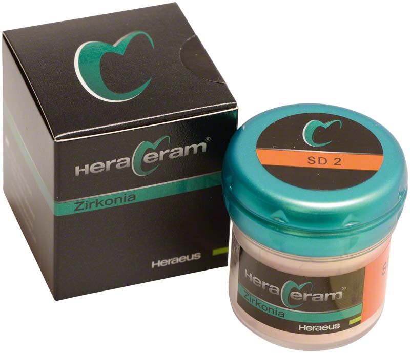HeraCeram® Zirkonia Sekundärdentin SD2 in Originalverpackung mit grünem Deckel.