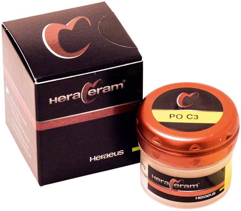 HeraCeram® Pastenopaker PO C3 in brauner Kunststoffdose mit Verpackung.