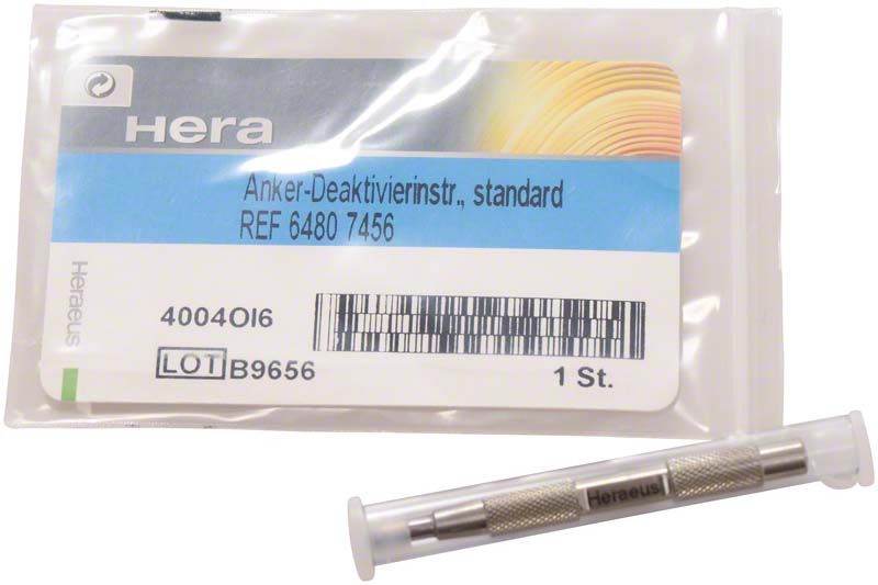 Anker-Deaktivierinstrument Standard in Verpackung mit Barcode und Seriennummer.