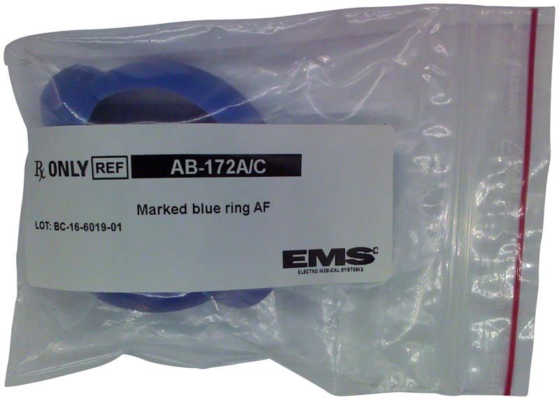 Blauer Verschlussring für AIRFLOW® handy 2+ in transparenter Verpackung.