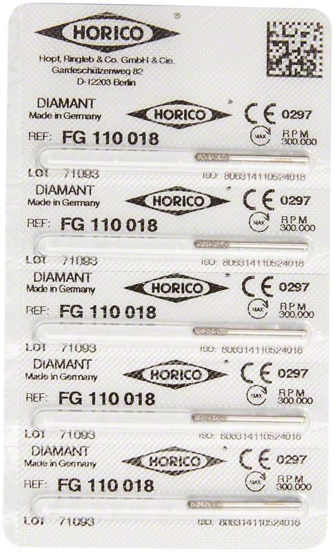 Blisterpackung mit Diamant FG 110 018 Schleifinstrumenten.