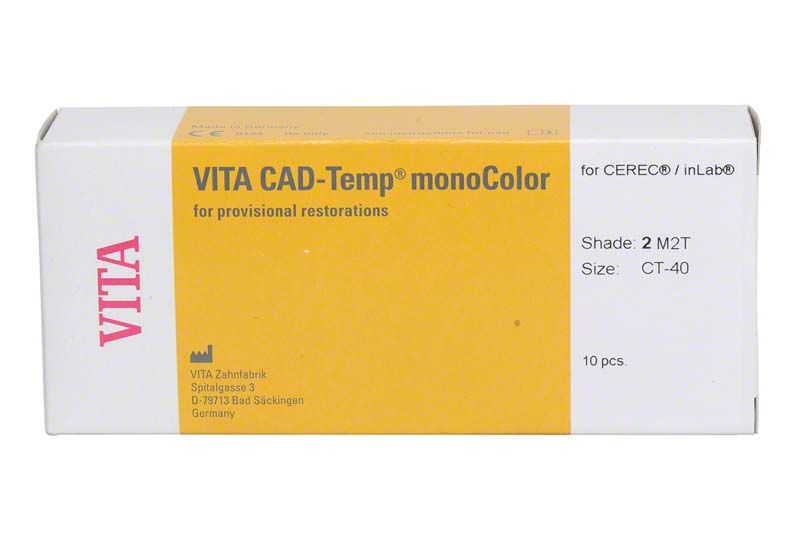 VITA CAD-Temp® monoColor Verpackung für dentalen Kompositblock, 10 Stück, Shade 2M2T.