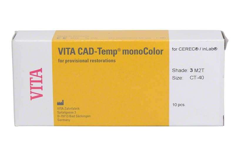 VITA CAD-Temp® monoColor Blockverpackung mit Produktdetails und Logo.