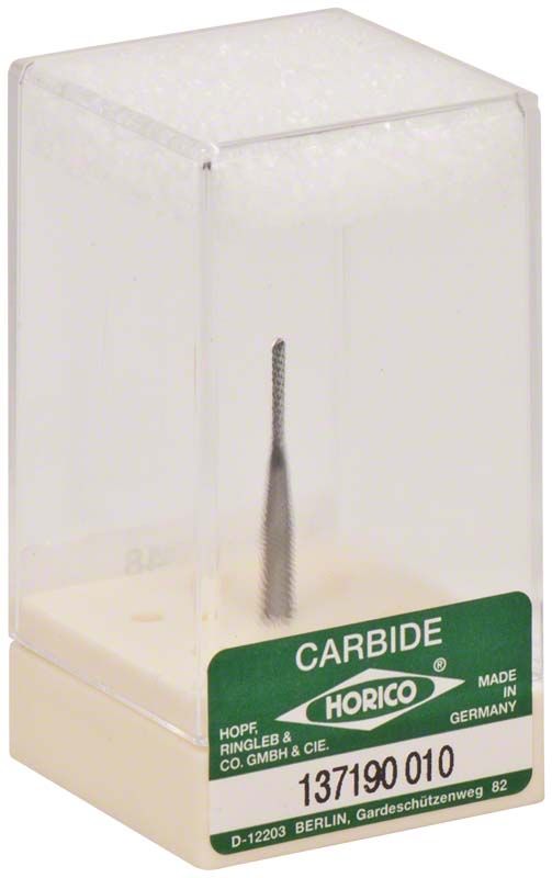 Hartmetallfräser Kreuzverzahnung 137 190 010 in transparenter Kunststoffverpackung.