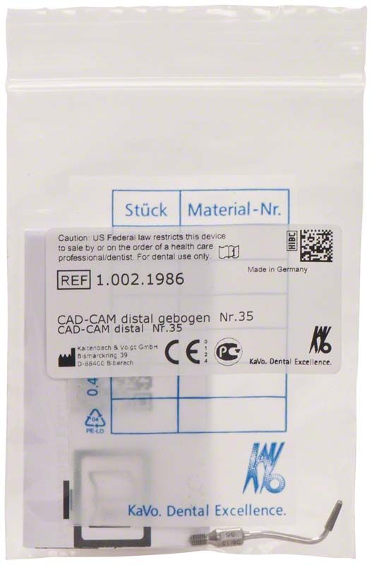 Verpackte SONICflex Prep CAD/CAM Spitze Nr. 35 distal mit Produktlabel.