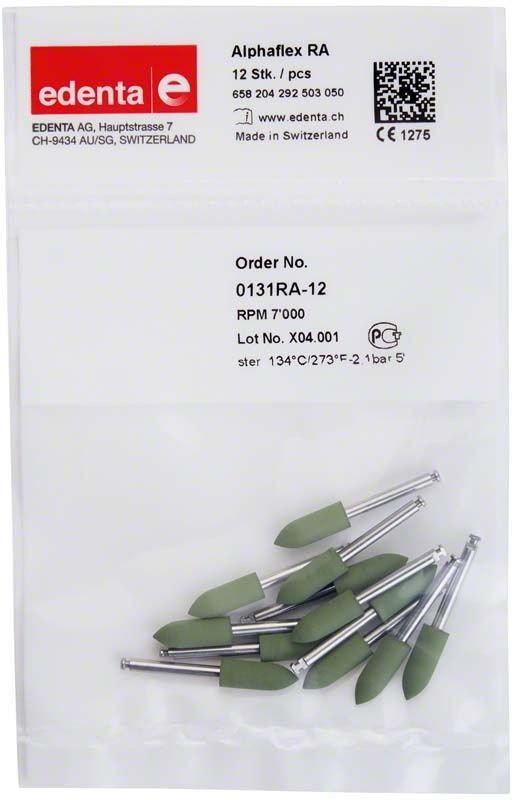 Alphaflex Polierer grün Flamme mit Winkelstück-Schaft in Verpackung.