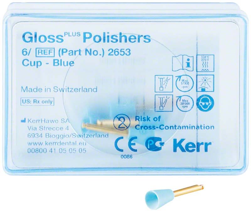 Transparente Verpackung der GlossPLUS Polierer Scheibe 2654 mit blauem Polieraufsatz.