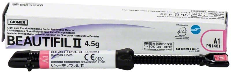 Beautifil II Spritze A1 mit Verpackung und Produktinformationen.