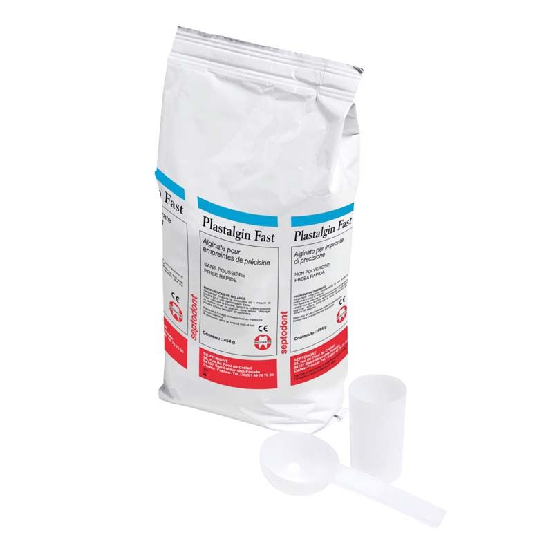 Plastalgin Fast 454g Beutel mit Messlöffel und Becher.