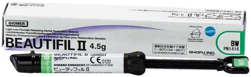 Beautifil II Spritze BW, lichthärtendes Composite-Füllungsmaterial, 4,5g Verpackung.